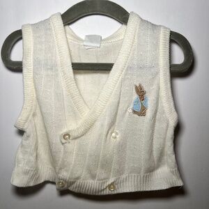 Vintage Paper Tag Rabbit White Sweater Vest Button Up Soft 18 months Easter